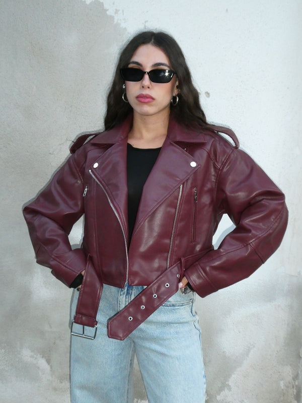 Chiodo in ecopelle bordeaux